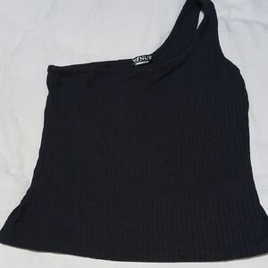 VENUS Black Ribbed One-Shoulder Camisole